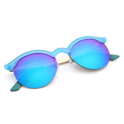 UV400 Women Round Sun Glassess Half Frame Alloy Legs Colorful Glossy Eyewear Glasses