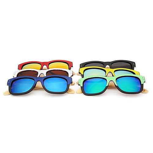 UV400 Unisex Bamboo Legs Rivet Sunglasses Mirror Color Frame Wooden Eyewear Glasses