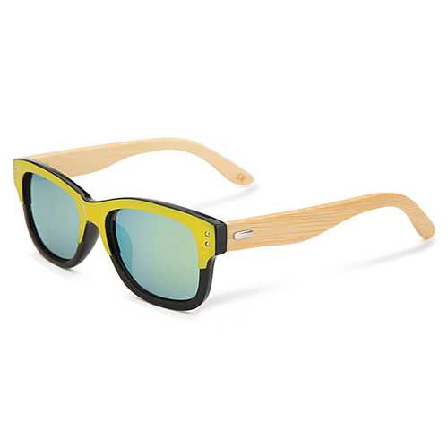 UV400 Unisex Bamboo Legs Rivet Sunglasses Mirror Color Frame Wooden Eyewear Glasses