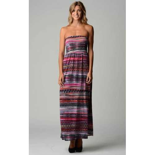 Women's Stripe Pattern Strapless Maxi Dress