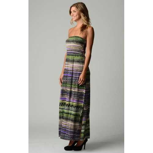 Women's Stripe Pattern Strapless Maxi Dress