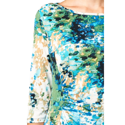 Women's 3/4 Three Quarter Sleeve Abstract Print Midi Dress