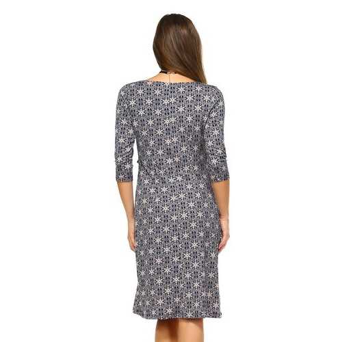 Women's 3/4 Three Quarter Sleeve Midi Dress with Geometric Pattern