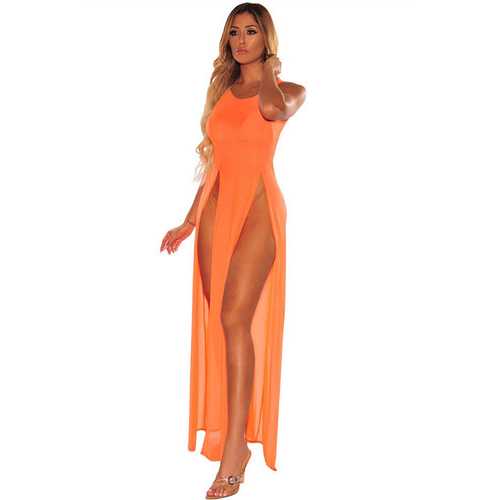 Fashion Design Chiffon Orange Beachwear Summer Solid Color Beach Cover up Dress