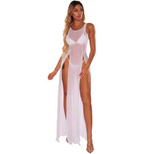 Fashion Design Chiffon White Beachwear Summer Solid Color Beach Cover up Dress