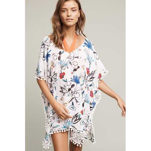 2017 Newest Women Print V-neck Beach-up Blouse with Tassel