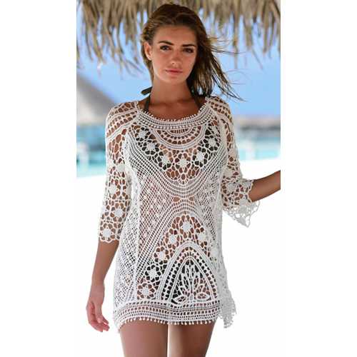 Knitted and Cut-out Beach Blouse Beach Cover up Dress