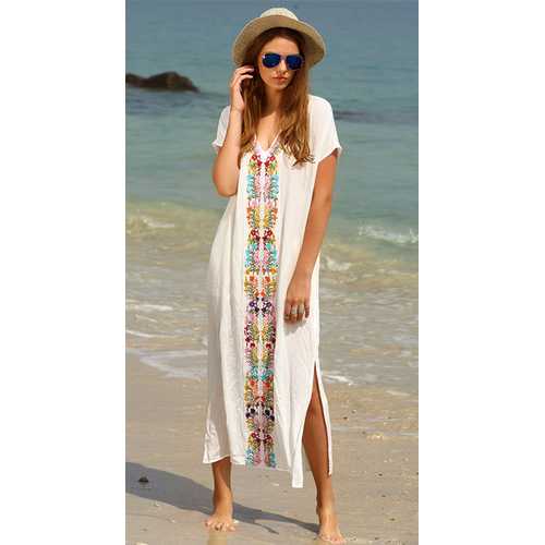 Embroidered Maxi Beach Cover-Up