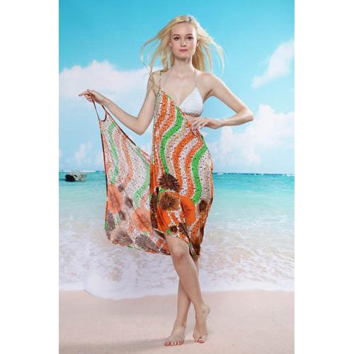 Wave Flower Beach Cover-up Orange and Green