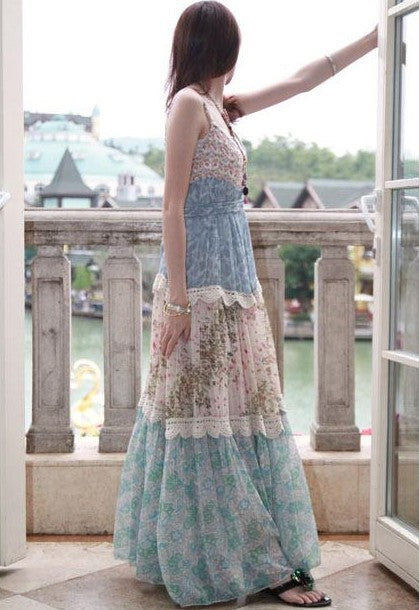 Chiffon Floral Beach Dress With Lace
