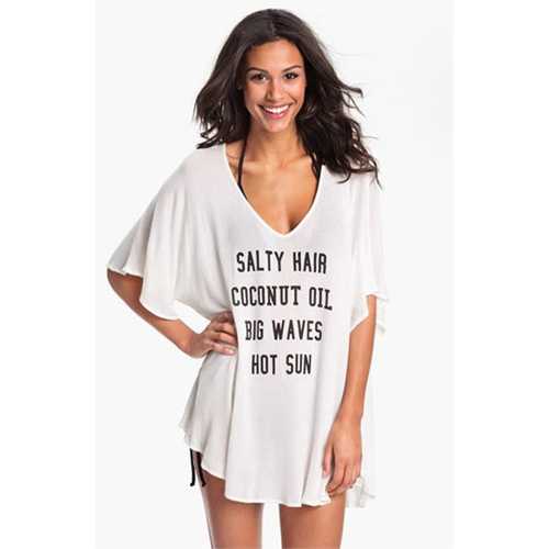 High Quality Newest Printed Loose Beachwear Cover up White