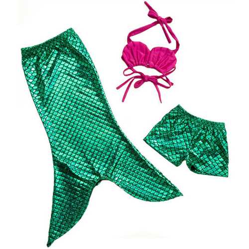 Little Girls 3 Pcs Princess Mermaid Tail Bikini Set Swimwear Swimsuit
