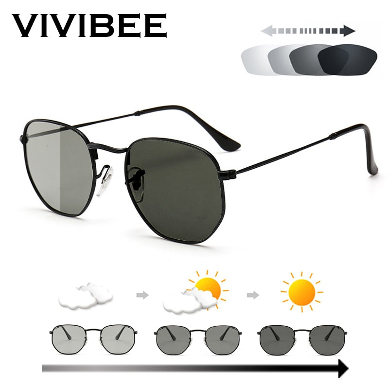 VIVIBEE Oval Women Fashion Photochromic Sunglasses Polarized Ladies Metal Gold Frame Sun Glasses 2019 Trending Female Shades
