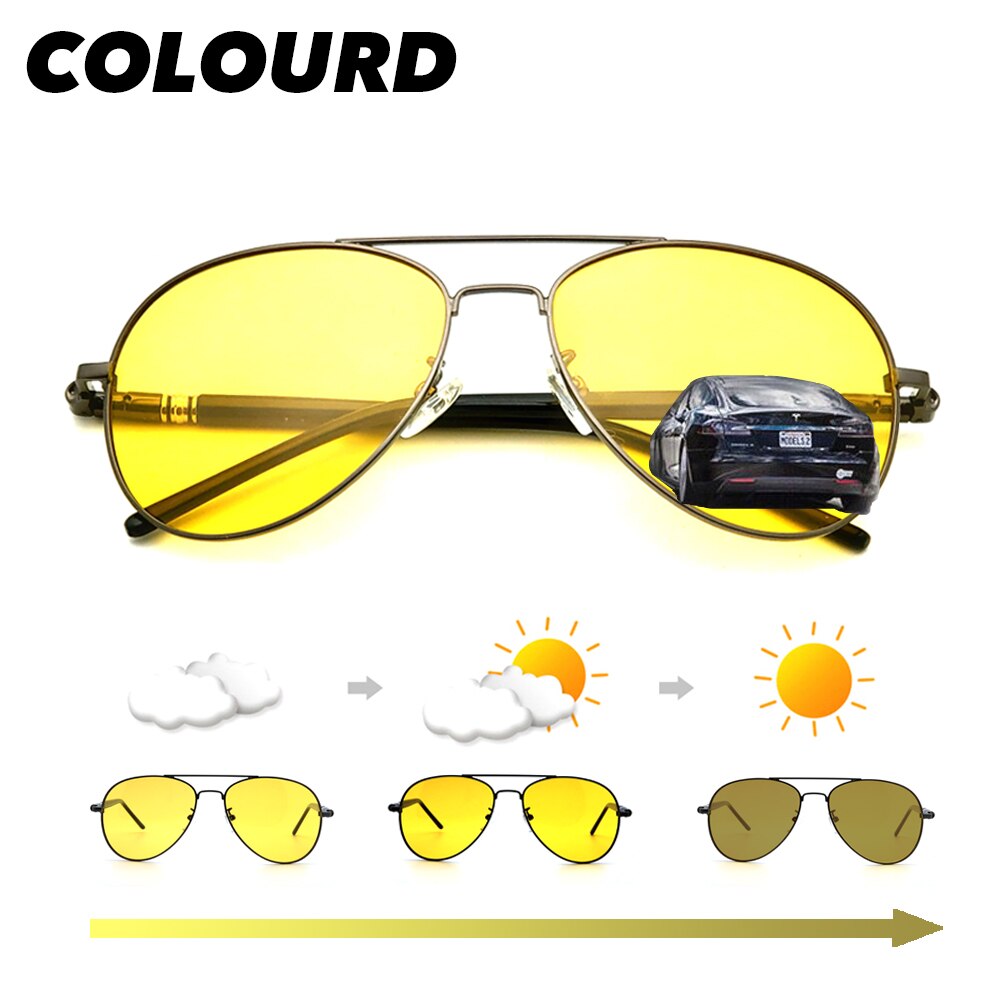VIVIBEE Photochromic Pilot Day and Night Sunglasses Men Metal Frame Driving Aviation Women Polarized Aluminium Sun Glasses