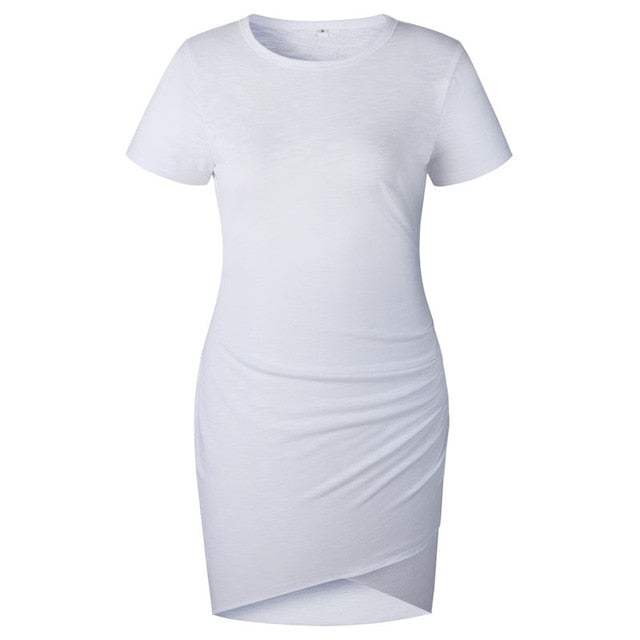 New 2019 Fashion Summer Dresses Women Short Sleeve O-Neck Casual Dress Slim Black White Dress Office Work Bodycon Dress Vestidos