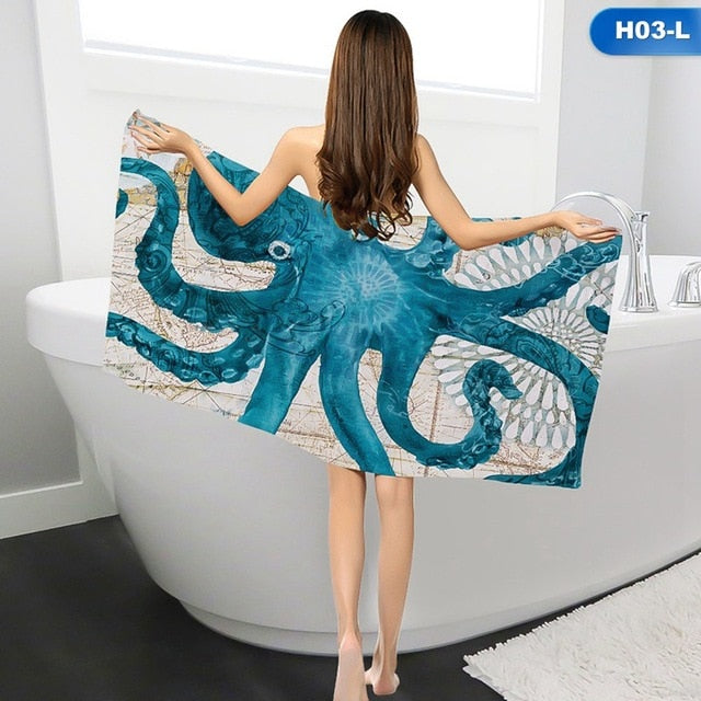 Sea Bohemian Turtle Rectangle Bath Towel Octopus Shark Beach Towel Polyester Travel Compressed Shower Bathroom Towels for Adults