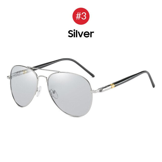 VIVIBEE Metal Frame Aviation Photochromic Sunglasses Men Polarized Night Driving Sun Glasses 2019 Trend WomenDriver Pilot Shades