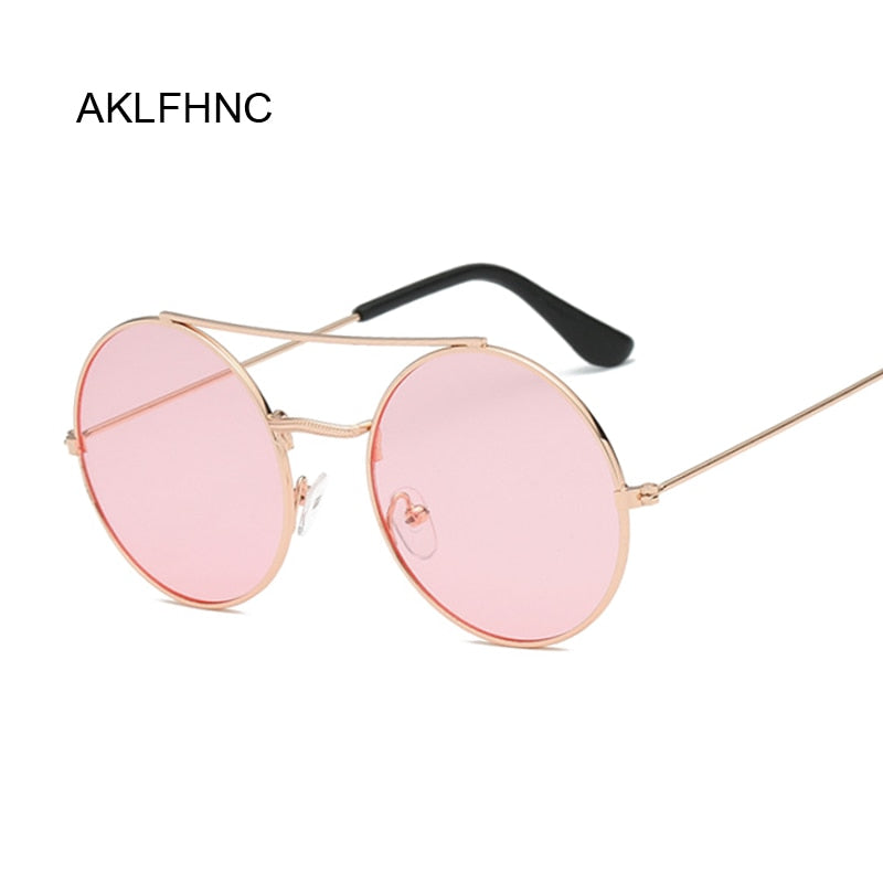 Vintage Round Sunglasses Women Brand Designer Sun Glasses Female Shades Small Pink Lens Glasses UV400 Fashion Eyewear