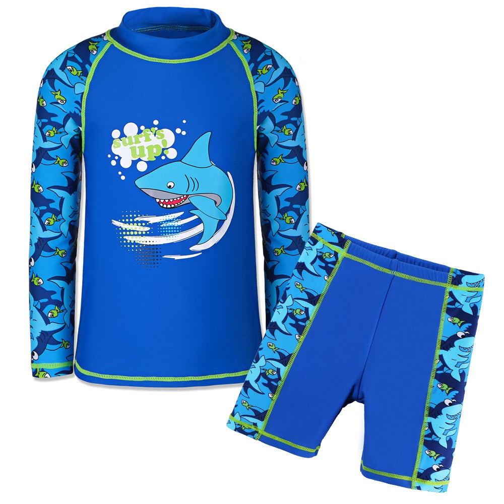 BAOHULU 4-14 Years Kids Swimwear Boys Cartoon Navy Surfing Swimsuit UPF50+ 2 pcs Boy Bathing Suits Top+Shorts Children Swimwear