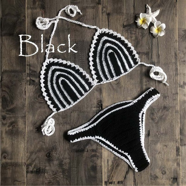 2019 New Striped Swimsuit Women High Waist Micro Bikini Set Crochet Trim Bikini Sets Two Pieces Swimwear Girl Sexy Swimsuits