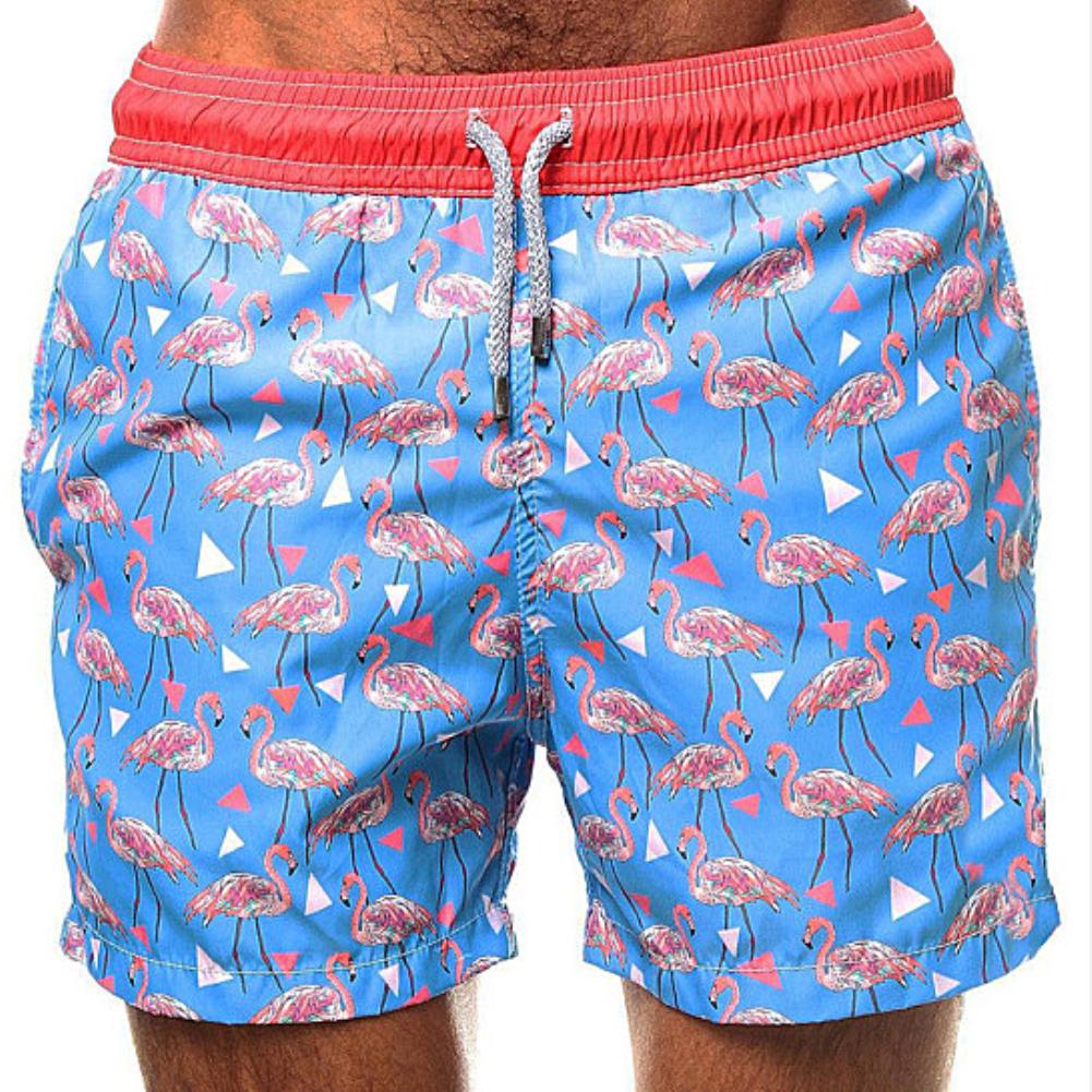 Fashion Men's Board Short Flamingo Drawstring Swimwear Beach Pants Men Short Loose Swimsuits Beach Shorts Summer Beach Pants Men