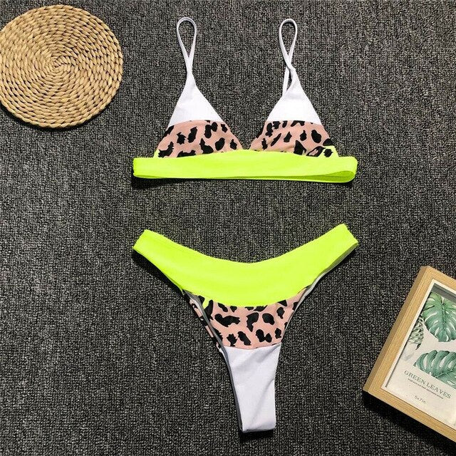 Sexy Women Leopard Patchwork Bikini Set Push-Up Padded High Waist Swimsuit Bathing Suit Swimwear Beachwear Biquini 2019 Mujer