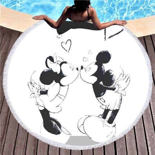 Disney Round Beach Towel Mickey Mouse Bath Towel Microfiber Fabric 150cm Size black color