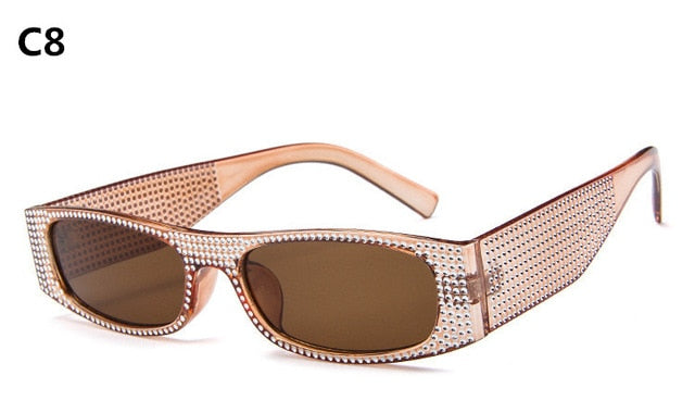 ZXWLYXGX  Small square sunglasses women imitation diamond sung lasses Retro evening glasses cross fashion sunglasses UV400
