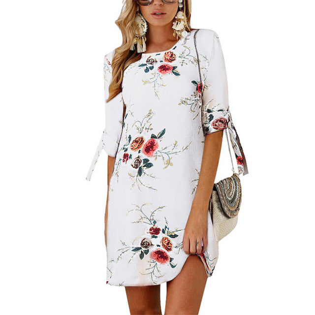 2020 Summer Dress Women Floral Print Beach Mini Chiffon Dress Boho Sundress Casual Half Sleeve Loose Party Dress Plus Size 5XL