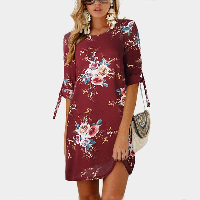 2020 Summer Dress Women Floral Print Beach Mini Chiffon Dress Boho Sundress Casual Half Sleeve Loose Party Dress Plus Size 5XL