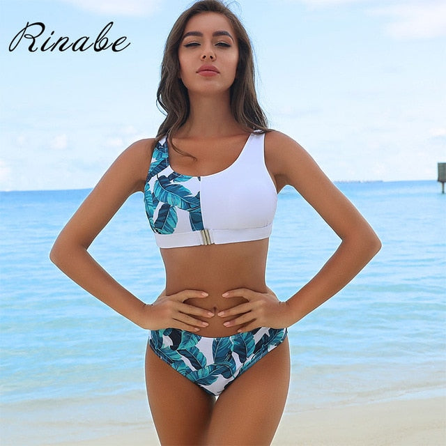 Rinabe High Waist Bikini Push Up Swimsuit Women Bathing Suit Print Bikini Set Leopard Biquini Solid Swimwear Beachwear Monokini