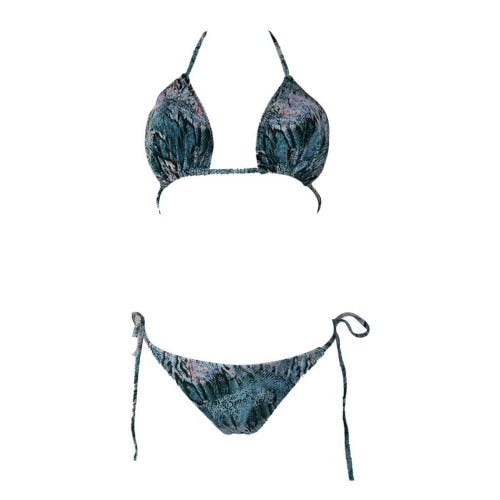 Pocket Girl 2020 Brazilian Bikini Thong Micro Print Bikini Swimwear Women Bathers Push Up Swimsuit Female String Bathing Suit