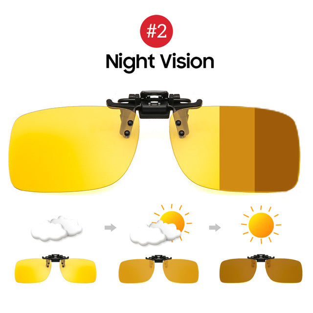 VIVIBEE Polarized Square Flip Up Clip on Sunglasses Men Photochromic Polarised Women Sun Glasses for Night Driving Lens