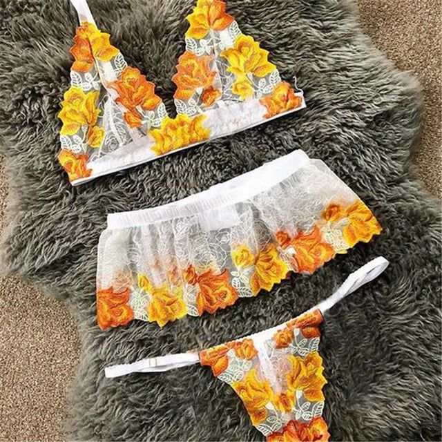 Womens Bikini Set Sexy Floral Bra+Bottom+Mini Skirt Swimwear 3Pcs 2019 Summer Fashion Swimsuit Holiday Beachwear Bathing Suit