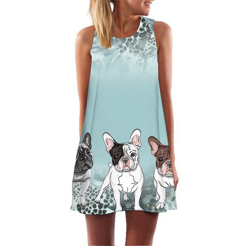 BHflutter Dogs Print Summer Dress 2019 Women Brief Casual Loose Dress Sundress Sleeveless Mini Chiffon Dress vestidos de verano