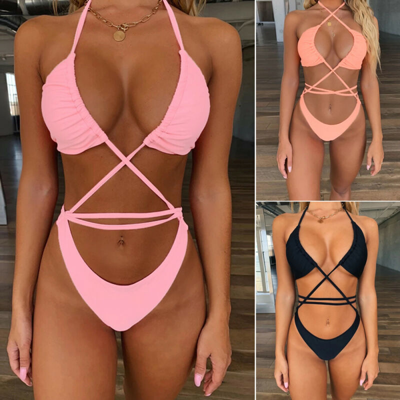 Hot Women's Sexy Bandage Bikini Set Triangle Swimwear Swimsuit Bra Halter Bandage Bathing Suit Brazilian Beachwear