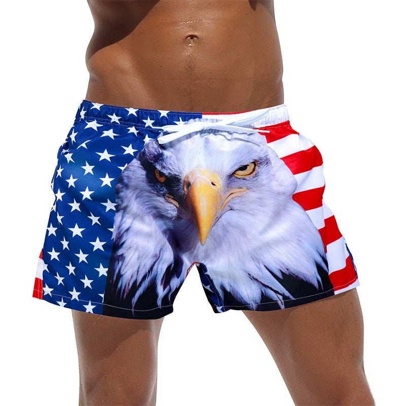 Trunks Beach Boxer Shorts Men Swimwear Beachwear Swimsuit Men Swimsuit Quick Dry Bathing Suit  Flag Eagle Print