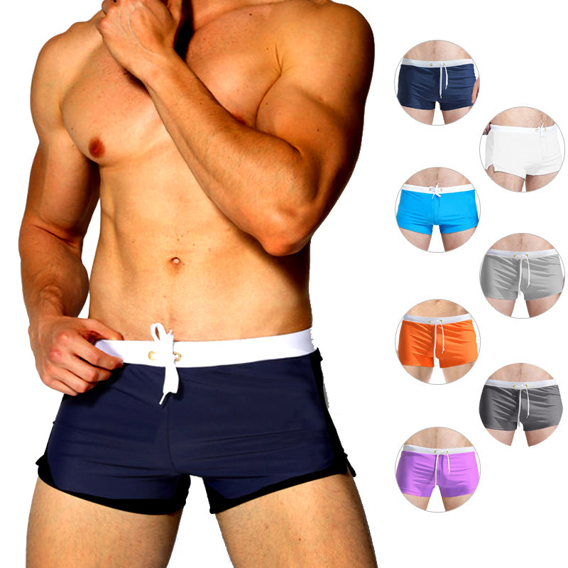 2020 Summer New Mens Swim Trunks Swimwear Shorts Sexy Solid Color Beach Shorts with Zipper Pocket Breathable Swimsuit