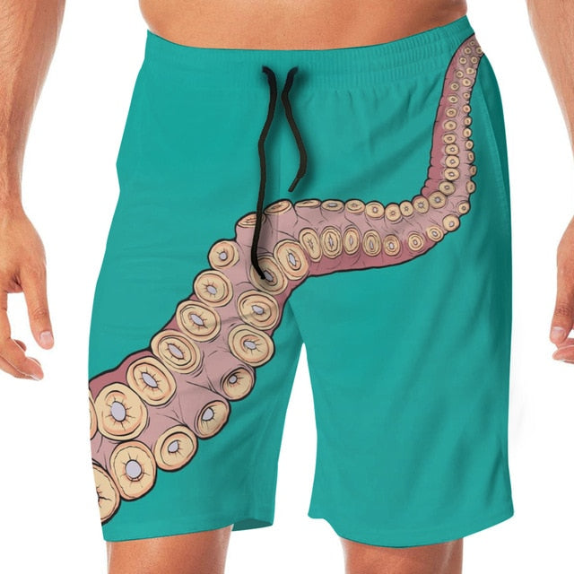 Funny Octopus Tentacle Men's Beach Pants Quick Drying Beach Shorts Swimming Surfing Boating Trunks Loose Swimwear Shorts