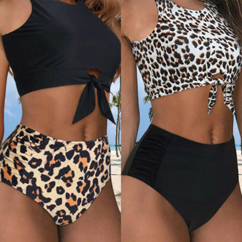 2020 Women's Leopard Swimwear 2Pcs High Waist Split Swimsuit Holiday Sexy Brazilian Bikini Set Beachwear Bikinis 2020 Mujer