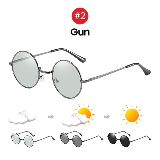 VIVIBEE Round Men Photochromic Gun Frame Photochromic Sunglasses 2020 Chameleon Driving Women Chromatism Sun Glasses Eyeglasses