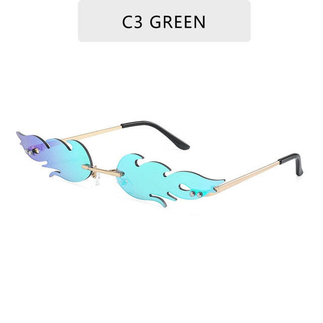 Luxury Fashion Fire Flame Sunglasses Women  Rimless Wave Sun Glasses Metal Shades For Vintage Women Mirror Eyewear UV400