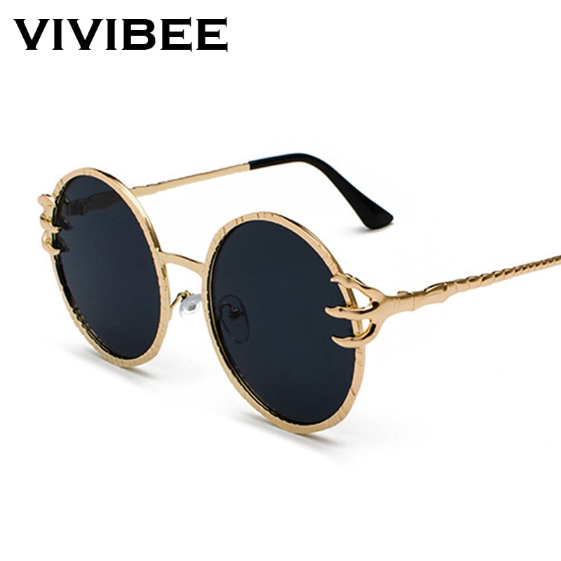 VIVIBEE Skull Claw Round Sunglasses for Women Fishion 2020 Trending Product Gothic Sun Glasses Gold Metal Frame Shades