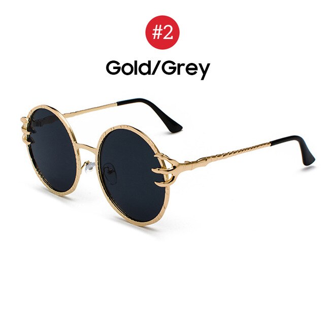VIVIBEE Skull Claw Round Sunglasses for Women Fishion 2020 Trending Product Gothic Sun Glasses Gold Metal Frame Shades