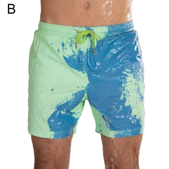 Discoloration Beach Shorts Swimming Trunks Men's Plus Size Quick-drying Swimwear Swimsuit Beach Pant Bathing Shorts