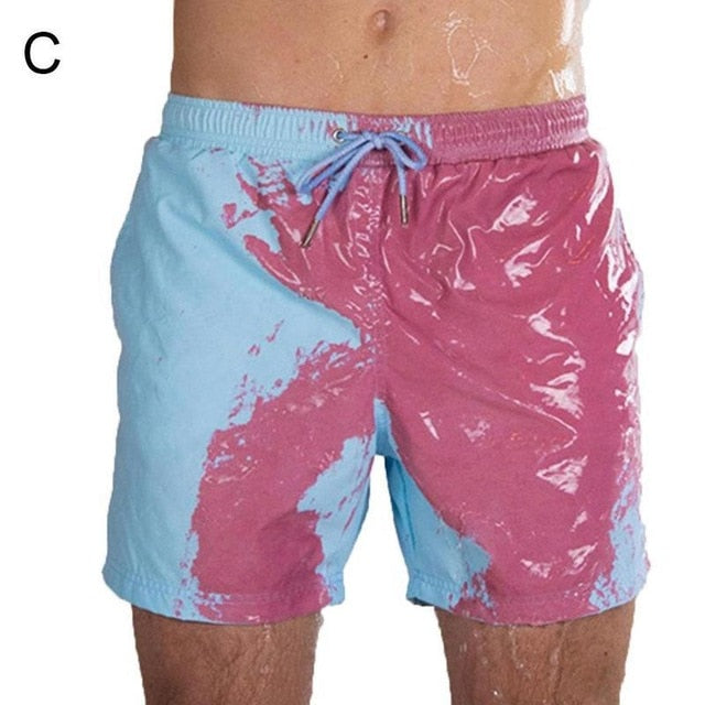 Discoloration Beach Shorts Swimming Trunks Men's Plus Size Quick-drying Swimwear Swimsuit Beach Pant Bathing Shorts
