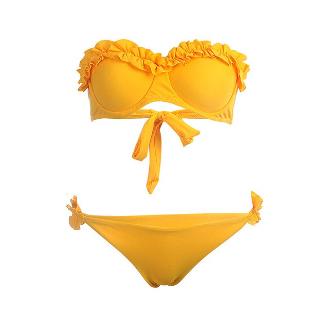 Hirigin Ruffles Sexy Bikini Set Summer Women Swimming Suit 2020 Strapless Push Up Padded Swimwear Women Bathing Suit Swimsuit