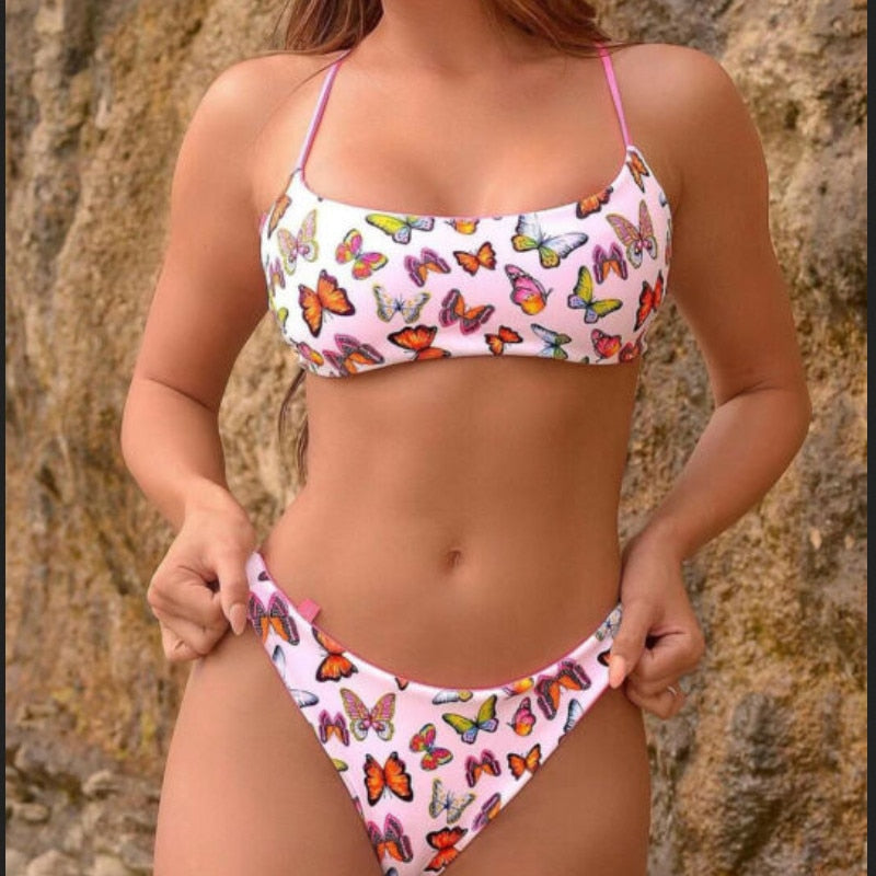Women Sexy Triangle Bra Bikini Sets Printed Sexy Fashion Thong Swimsuit Swimwear Beachwear