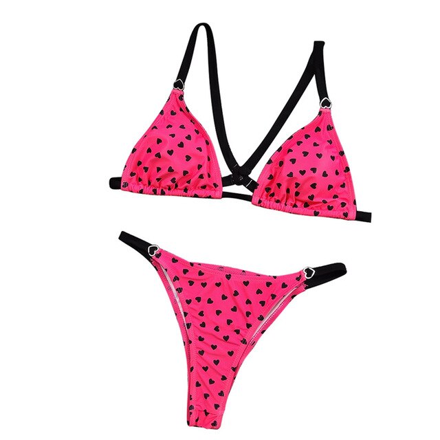 Women Bikini Set 2020 Summer New Push-Up Swimsuit For Women Love Heart Dot Print Bathing Suit Women Padded Swimwear