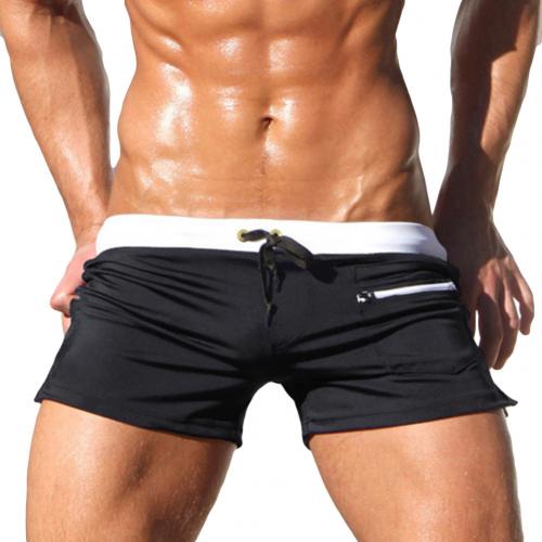 Men Board Shorts Solid Color Swimming Trunks Drawstring Pockets Slim Fitted Beach Shorts Swimwear